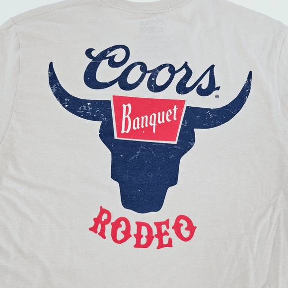 Coors Banquet Beer Rodeo Bull Horns Graphic Tee Men's Top - Picture 5 of 9